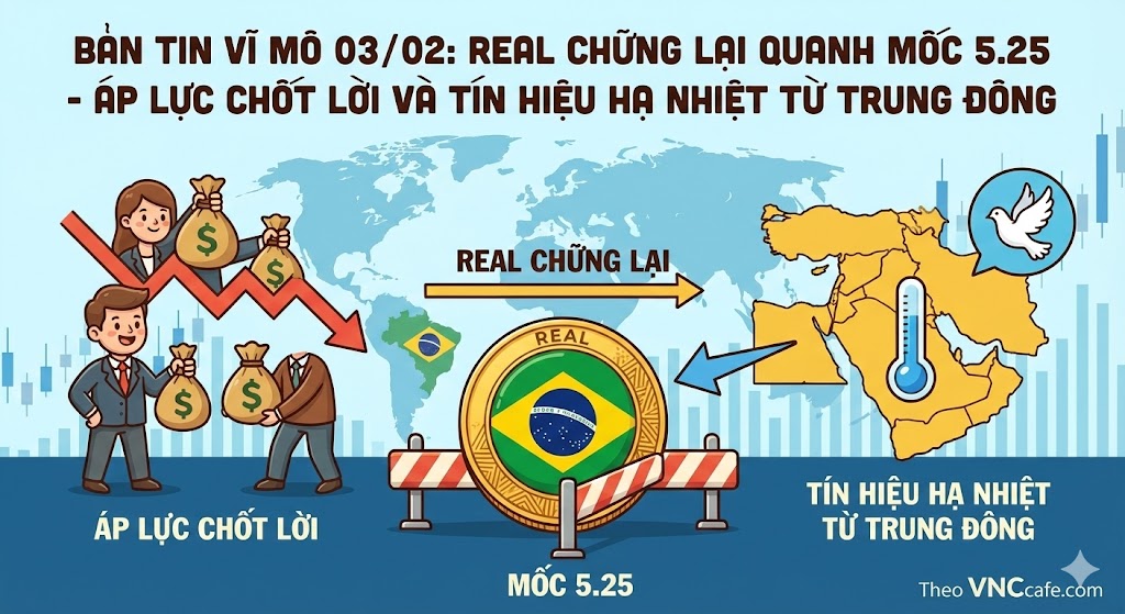 Bản tin vĩ mô 03/02: Real chững lại quanh mốc 5.25 - Áp lực chốt lời và tín hiệu hạ nhiệt từ Trung Đông
